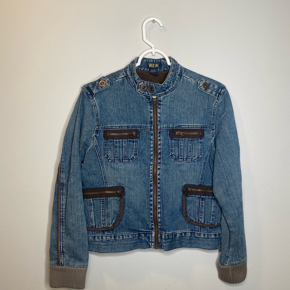 Dex jacket kids girls coat arm distressed cotton size M stone washed blue
